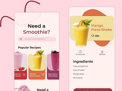 Smoothie Recipe Mobile Application UI Design food mobile ui ui design