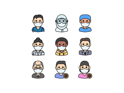 Covid Avatars ai covid covid 19 covid19 design doctor health icon icon design iconography icons iconset illustration mask medic medical medicine svg icons vector virus