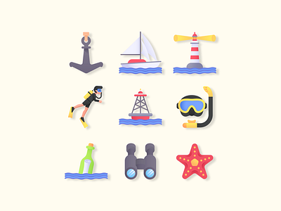 Ocean Icon Set ai anchor boat icon iconography icons iconset illustration ocean ocean life sea sealife summer svg icons vacations vector water