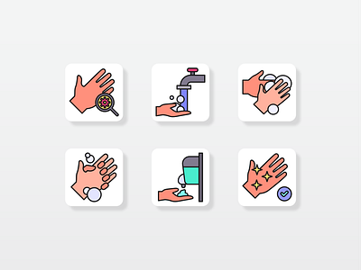 Hand Washing Icon Set covid covid 19 covid 19 hand hand wash hands health healthcare healthy hygiene icon icon design iconography icons iconset medical prevention svg icons virus wash