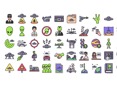 UFO and Alien Icons alien galaxy icons illustration reptilian science fiction spaceship ufo universe