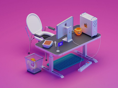 Designer's working space 3d blender illustration