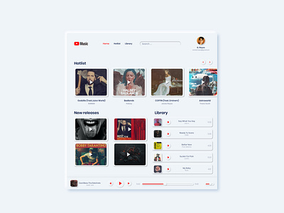 Youtube Music Player Light Theme Soft UI.