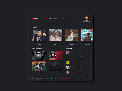 Youtube Music Player Dark Theme Soft UI.