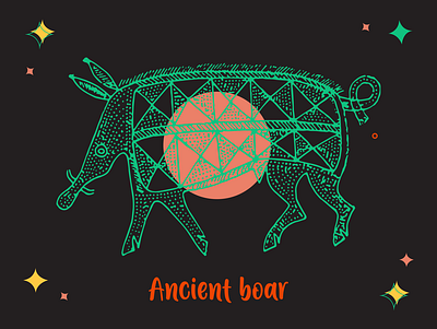 Ancient Boar of Dreams ancient art boar character design dreams flat graphic design illustration illustrator stars vector