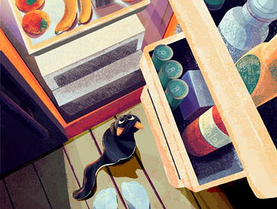 Open the fridge 2d cat concept design digital illustration flat fridge graphics illustration interior kitchen procreateapp