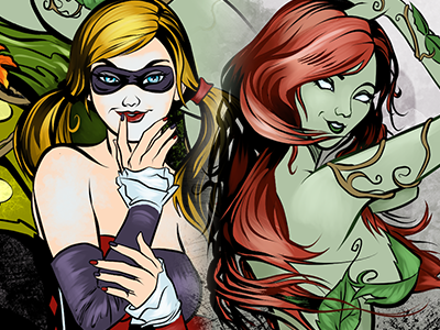 Harley And Ivy batman comics harley quinn illustration pin up pinup poison ivy