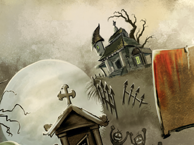 Haunted House On Hill album art character design creepy dark digital painting graveyard halloween illustration zombie