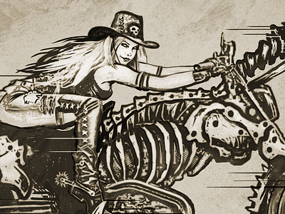 Iron Cowgirl Missy Sketch biker cowgirl dark drawing illustration motorcycle skeleton sketch