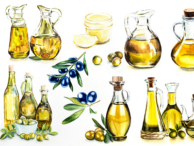 Watercolor illustrations for design "Olives"