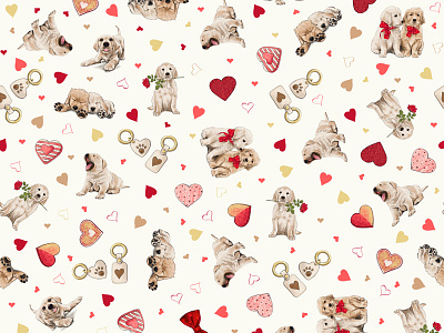 LOVE GoldenRetriever SeamlessPattern design design pattern fabric design fabric pattern fabric print flower illustration golden retriever hurts keys poppy repeat pattern repeating pattern seamless pattern seamless patterns seamlesspattern sleeping labrador puppies