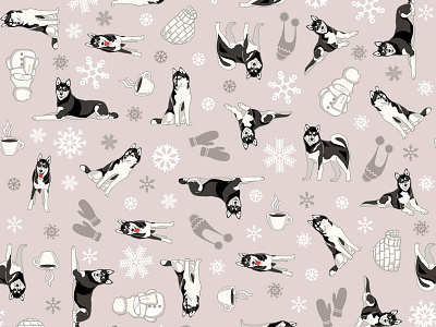 Husky WINTER Seamless Pattern apparel graphics apparel print design fabric design fabric pattern fabric print husky illustration illustration for textile pattern creation pattern design repeat pattern repeating repeating pattern winter winter husky