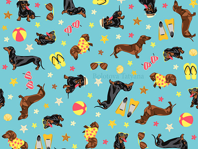 Vacation Dachshund Seamless Pattern