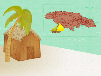 Beach Hut beach hut jamaica map ocean palm tree sail boat sand