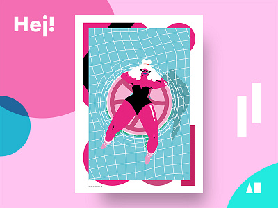 Almost back to work-time! illustration pink pool poster summer