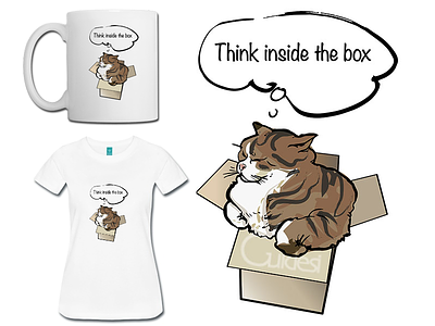 Think inside the box cat - illustration for t-shirts etc cat illustration merchandise mug t shirt