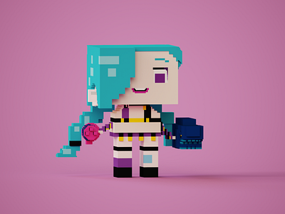 VoxelArt Jinx 3d characterdesign design illustration pink voxelart