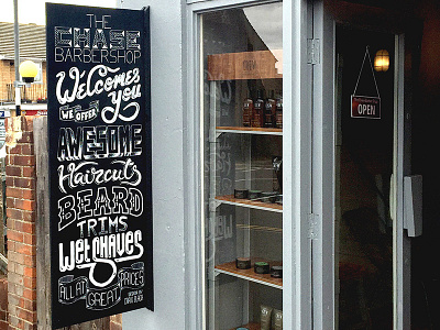 The Chase Barbershop Chalkboard Mural barbershop black calligraphy chalkboard lettering ligature monochrome type typography white