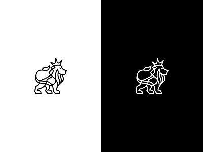 Simple Line Lion King Logo in Black and White black clean crown design king line lion logo logotype outline simple single white