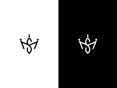 M and S letter Shape a Crown Logo in Black and White black clean crown design line logo logotype luxury m ms outline s simple single sm white