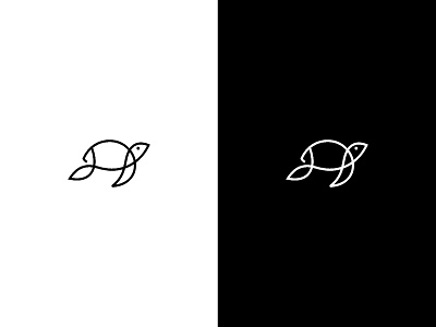Simple Line Turtle Logo in Black and White black clean design line logo logotype ocean outline sea simple single turtle white