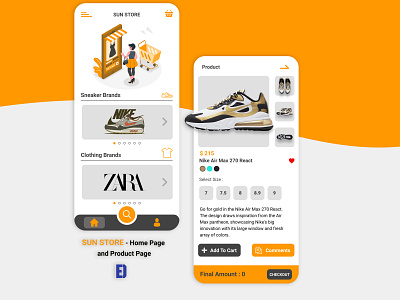 Sun Store - Home Page And Product Page android app design app design figma flat ui ui design ux xd