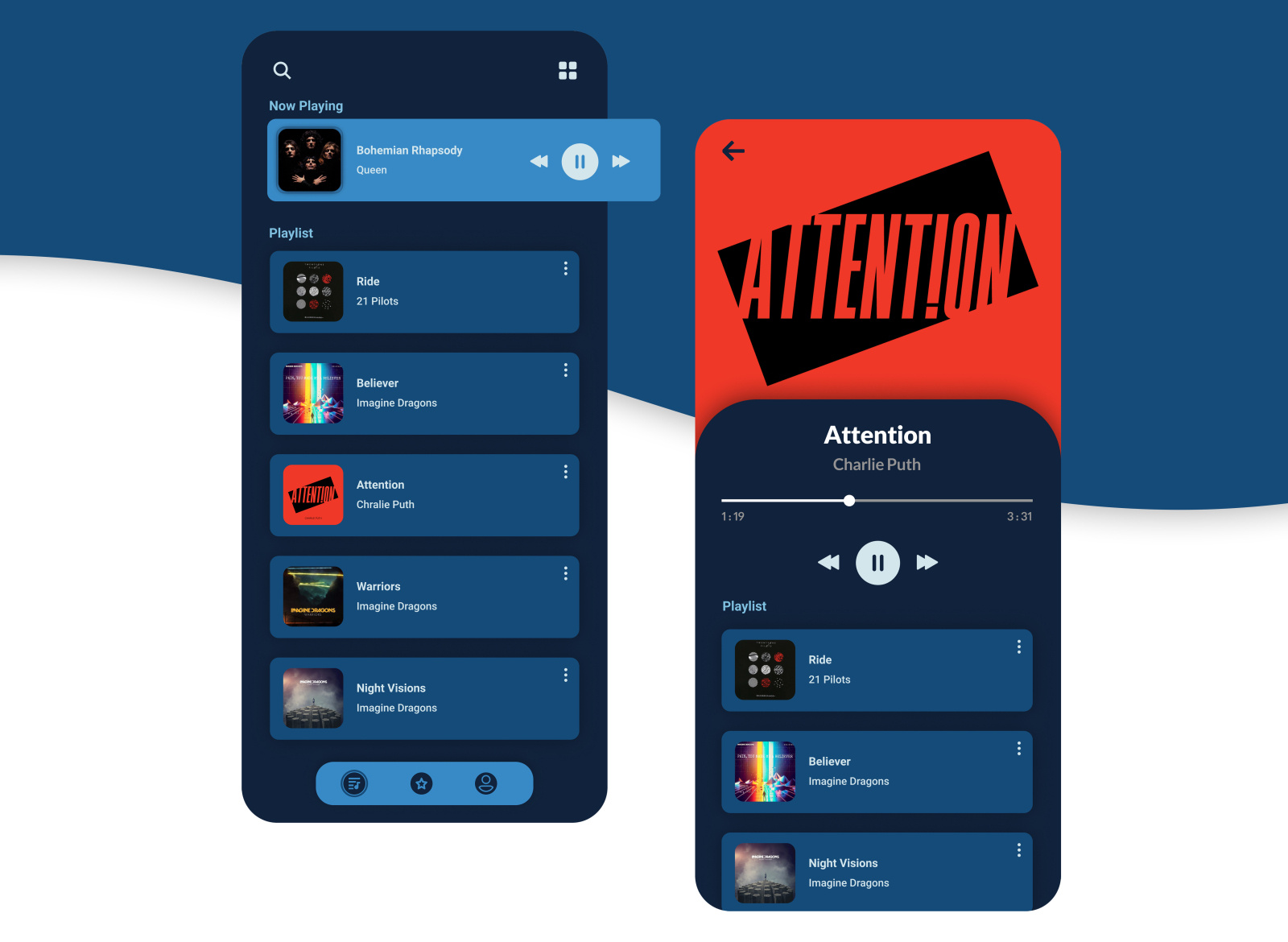 Ocean Player Home Page and Music Page by Daniel Ef on Dribbble