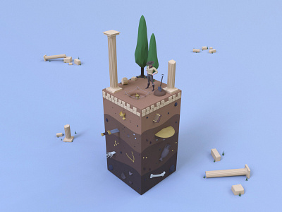Low poly archaeology scene 3dart ancient archaeology architecture character characterdesign columns design history low poly low poly art maya ruins sword weapon