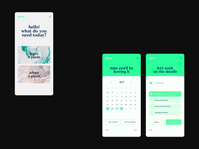 Greeen app branding design interaction minimal plants plants app typography ui