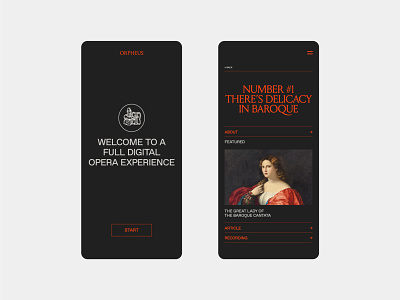 Orpheus app black branding design elegant interaction minimal mobile music music app opera typography ui ui design