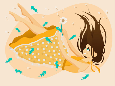 Dandelion art artwork cg color dribbble flat girl illustration nature spring vektor web yellow