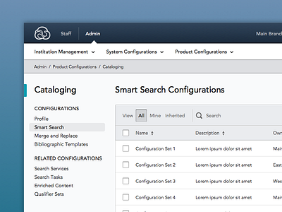 Product Configurations configurations enterprise library table ui design