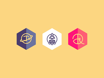 Logo Icons Study flat geometric icon lines pink planet purple rocket space vectors white yellow