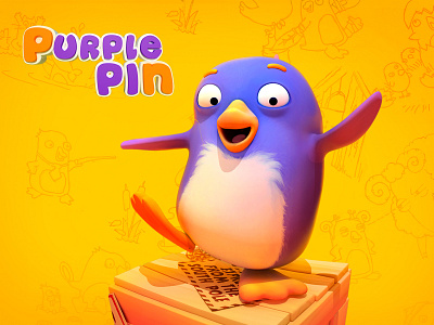 Purple Pin 3d cartoon character cartoons character art characters penguin purple pin