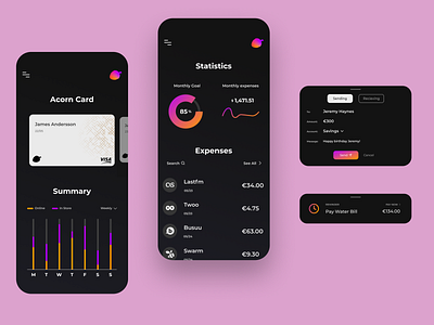 Acorn Banking App banking app dark mode dark ui design money app sleek website
