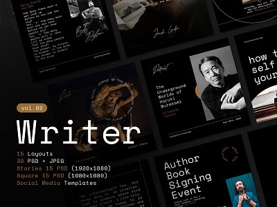 Writers Social Media Templates Vol.02 (DOWNLOAD) authors creative writing instagram banner instagram feed instagram post instagram stories instagram template layoutdesign poem poet poetry quote design quote template social media banner social media design social media pack social media templates story design storytelling writers