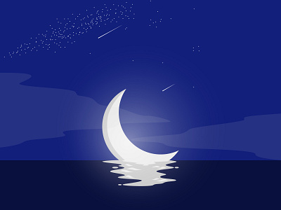 sinking moon art design flat graphic design illustration illustrator moon moonlight night scenery vector