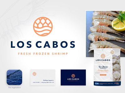Los Cabos - Fresh Frozen Shrimp brand branding business card design elegant logo los cabos packaging premium raw shrimp sea sea logo shrimp shrimp packaging