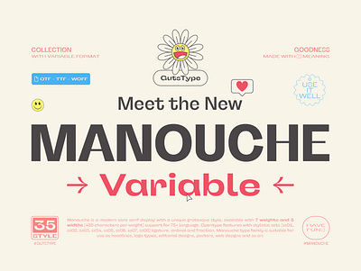 Manouche Font Family display font fun grotesque illustrations sticker typeface unique variablefont