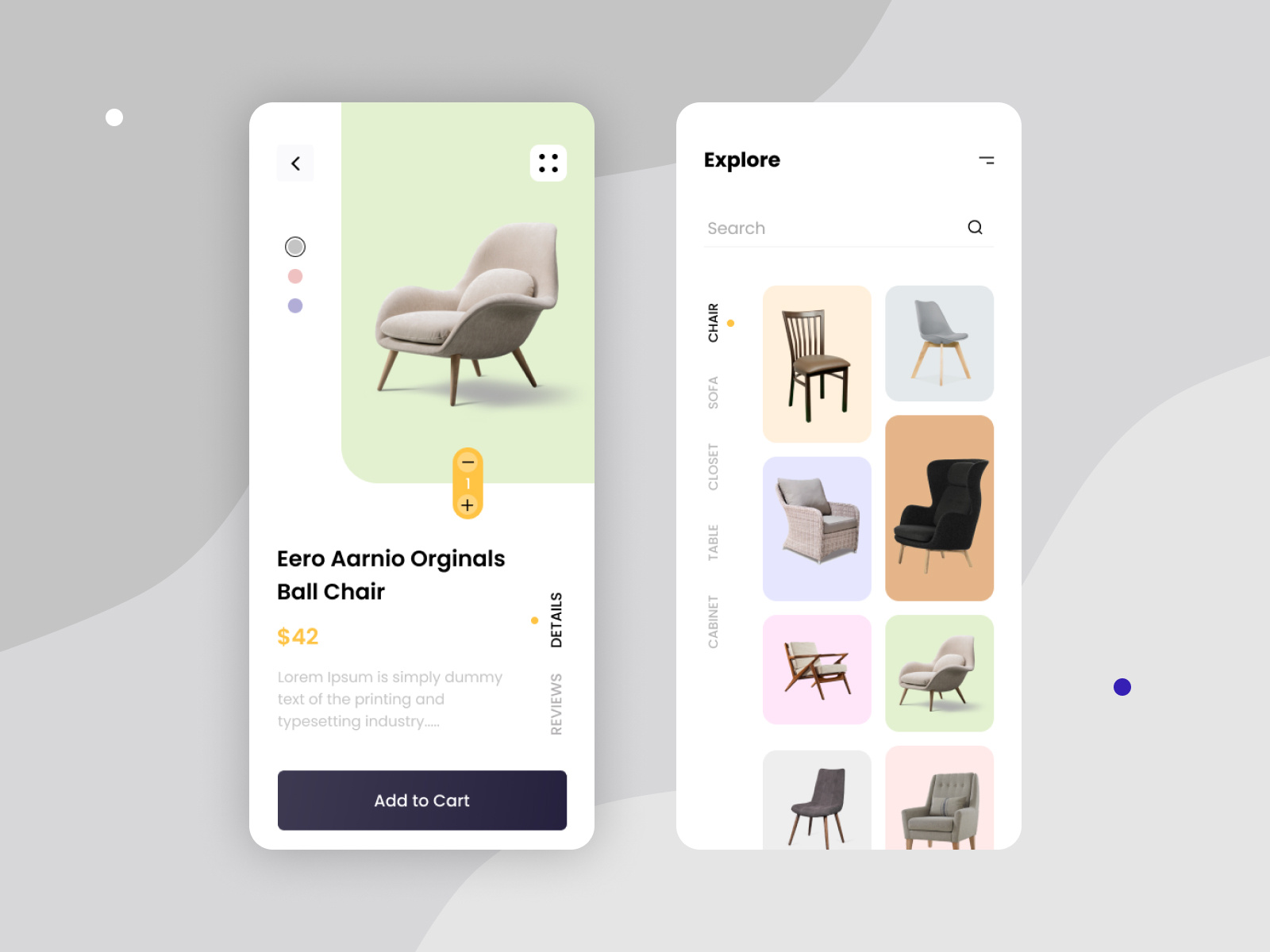 Online chair store app design by Alam on Dribbble