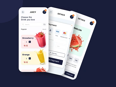 Juicy app ui design concept app app ui app ui ux clean ui design drink ecommerce ecommerce app food food and drink food app fruit online shop shop trending ui ui ui design uidesign ux design uxalam