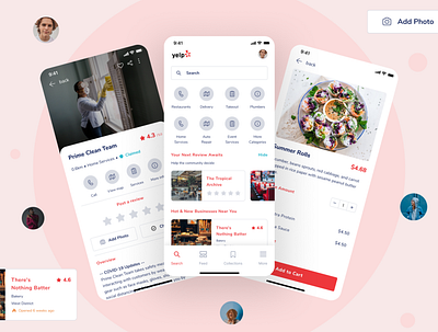 Yelp UI Design Explorations app clean delivery design exploration interface ios mobile ui product redesign solid ui design uplabs upvote vote yelp