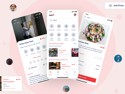 Yelp UI Design Explorations app clean delivery design exploration interface ios mobile ui product redesign solid ui design uplabs upvote vote yelp