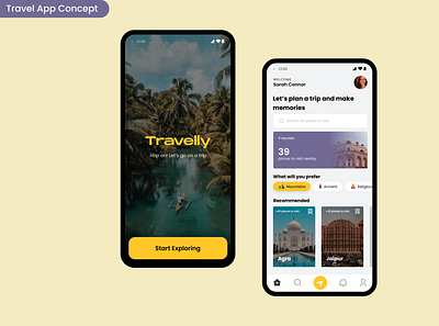 Travelly - Travel App UI Design app app concept app d app ui app ui design design minimal minimal app ui ux