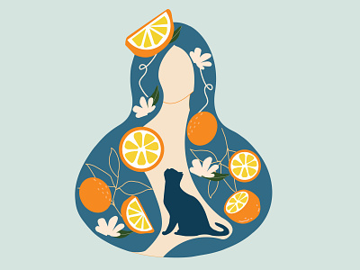 Orange girl adobe illustration adobe illustrator cat design digital illustration flat design flat illustration flatdesign fruits girl illustration orange vector design