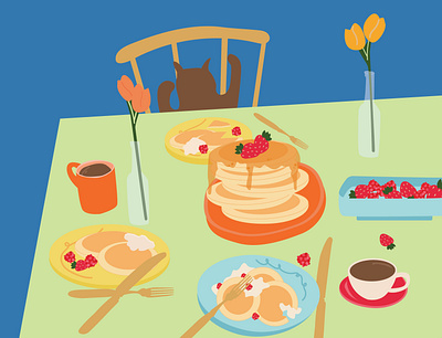 breakfast adobe illustration adobe illustrator breakfast cat digital illustration flat design flat illustration flatdesign illustration interior pancakes stilllife vector vector design yummy