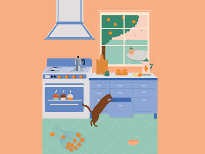 kitchen adobe illustration adobe illustrator apartment cat digital illustration flat design flat illustration illustration interior interior design interior illustration ktichen vector design