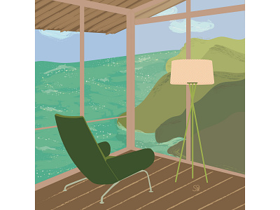 Queen chair digital illustration flat design flatdesign furniture hanswegner homeinspo illustration interiordesign mountains ocean queenchair vector design