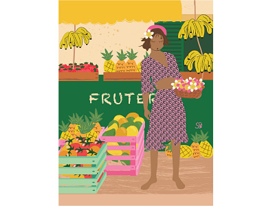 Tropical girl adobe illustration adobe illustrator coloful digital illustration flat illustration flatdesign fruits girl hawaii illustration jepun mango pineapple tropical vector vector design