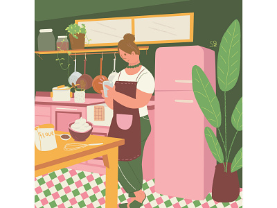 Pink Kitchen adobe illustration adobe illustrator baking digital illustration flat design flat illustration flatdesign illustration interior design interiorillustration kitchen kitchenillustration pink vector design